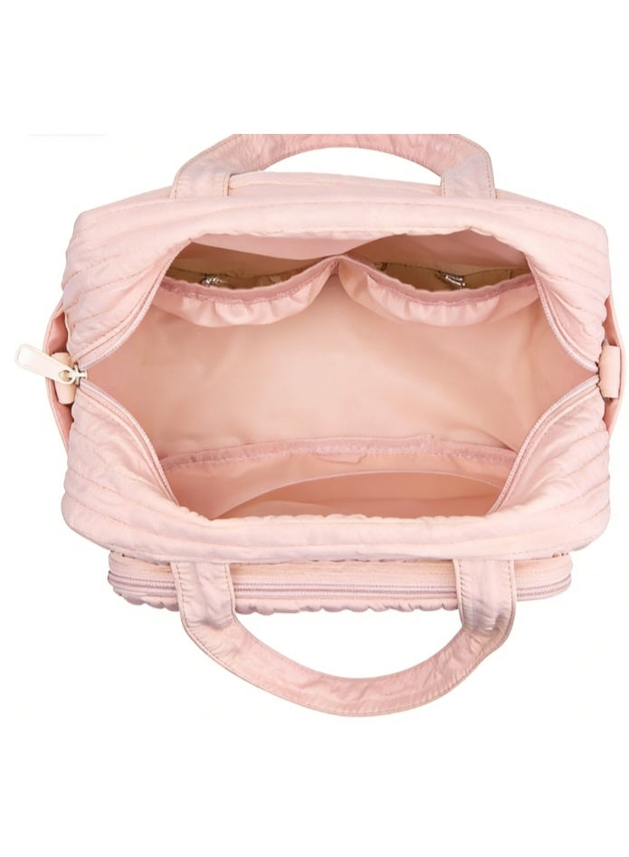 Woofixer Multifunction Diaper Bag Tote for Moms, Quilted Cotton Travel Baby Bag for Girls and Boys, Large Maternity Storage Tote without Doll(Pink) - Image 2